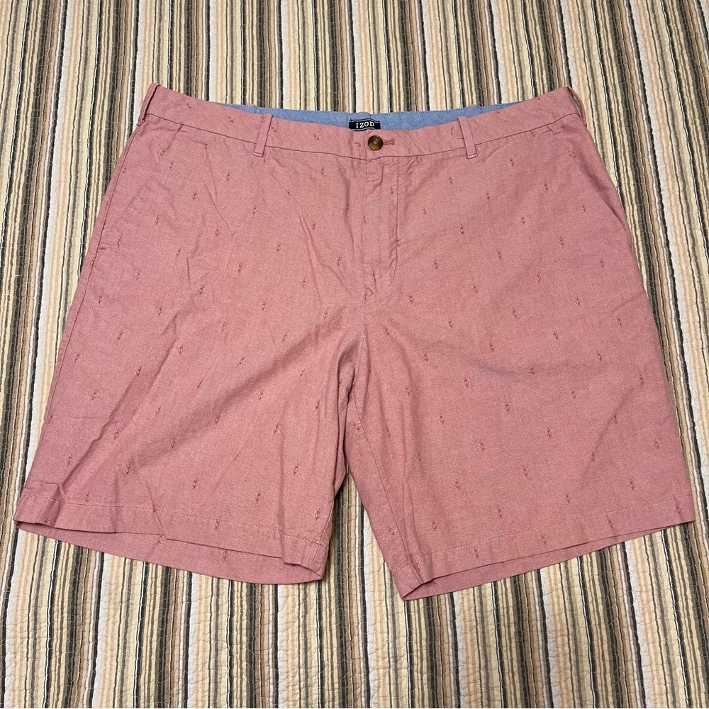 Izod Light Red Anchor Patterned Flat Front Men's 40 Golf Shorts
